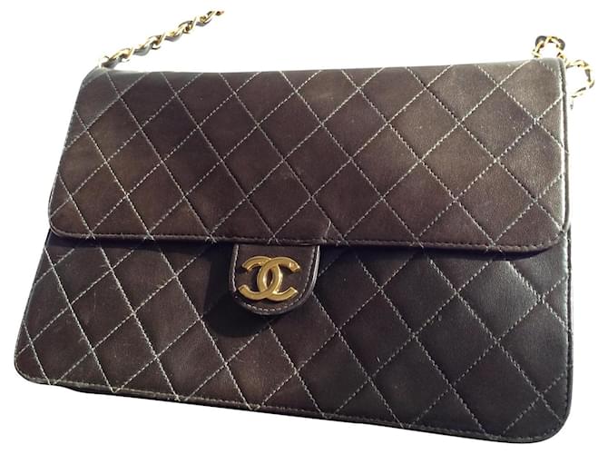 Chanel TIMELESS Castanho escuro Pele de cordeiro  ref.884068