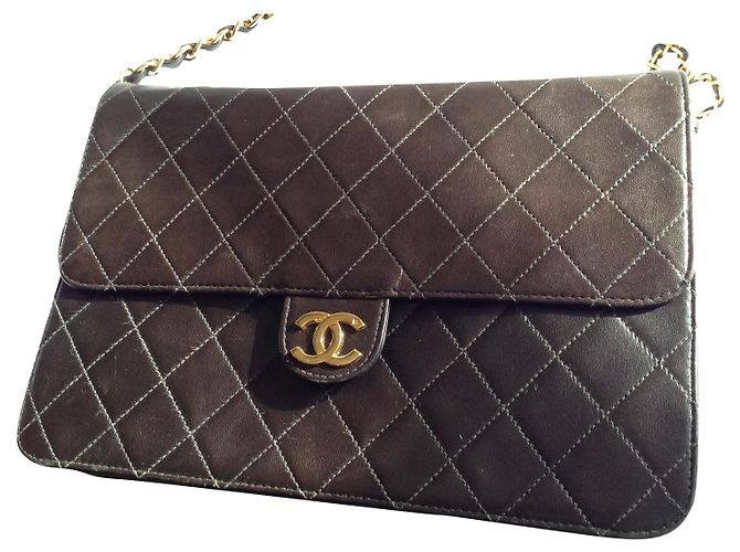 Borsa a spalla Chanel Timeless in pelle di agnello marrone scuro