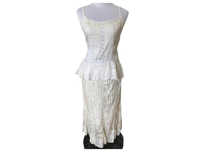 Dior Skirt suit White Cream Silk  ref.884075