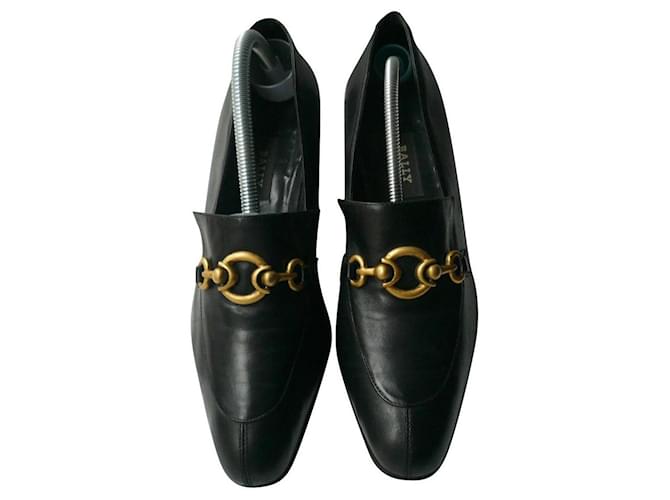 BALLY Mocassins cuir noir talon style Gucci superbes T40,5 it  ref.884077