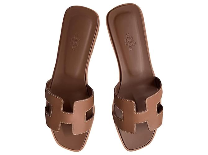 Hermès hermes oran sandals Brown Leather  ref.884107