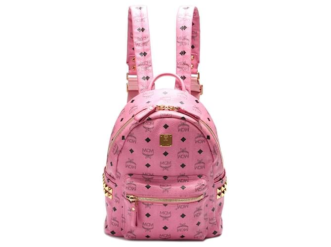 MCM Black/Pink Visetos Leather Large Studded Stark Backpack For