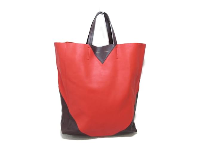 Céline Vertical Cabas Leather Tote Bag Red Pony-style calfskin  ref.884998