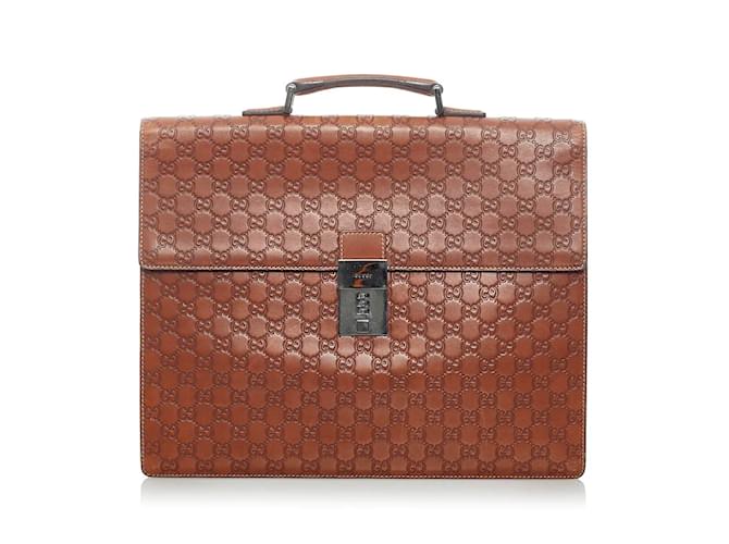 Guccissima Leather Briefcase 34045 Brown Pony-style calfskin  ref.885007
