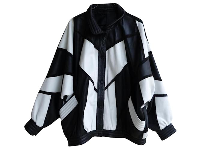 Yves Saint Laurent Coats, Outerwear Black White Leather ref