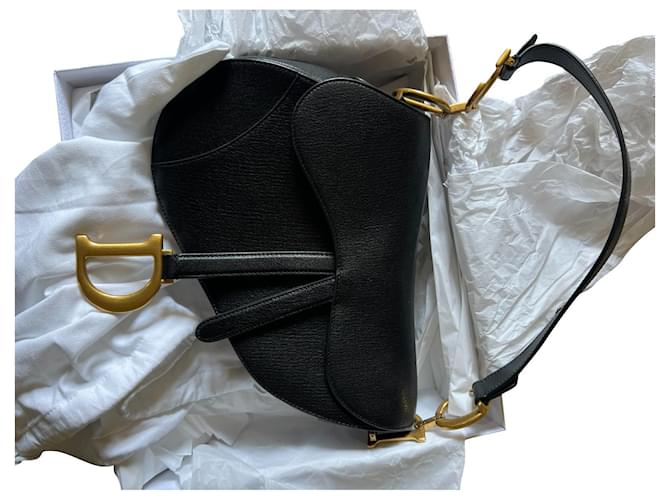 Christian Dior Dior Saddle Bag com alça de ombro Preto Pele de cordeiro  ref.885025