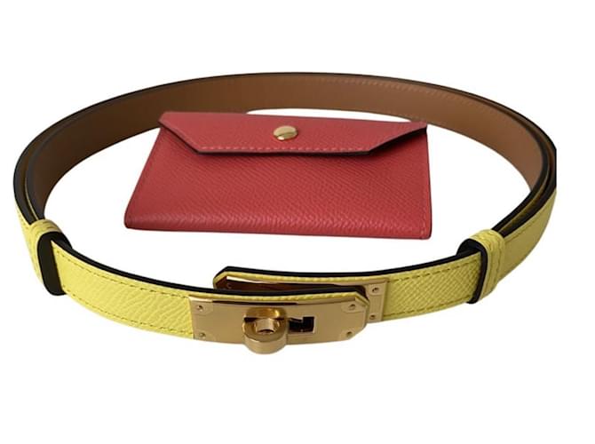 Kelly Hermès Cinturones Roja Amarillo Cuero  ref.885233