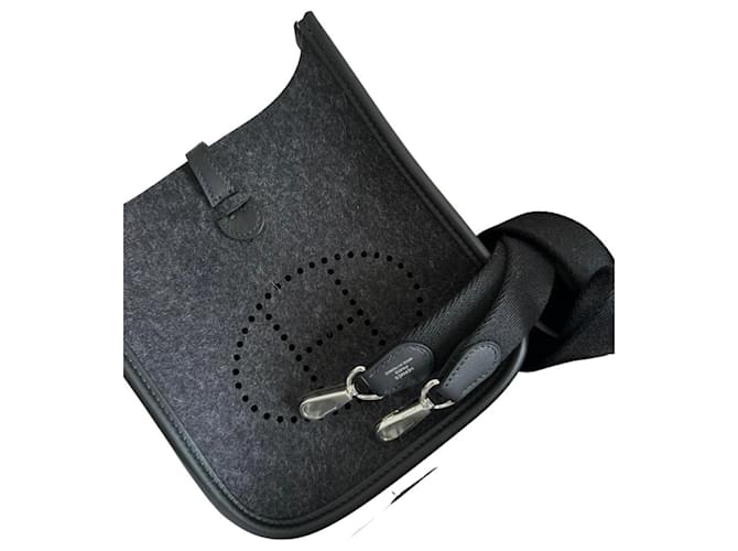 Evelyne Hermès Handbags Black Dark grey Leather Lace  ref.885239