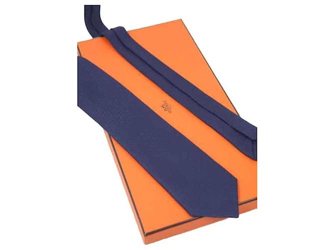Cravate monogramée Hermès Soie Bleu  ref.885268