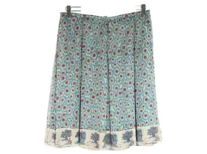Hermès patterned mid-length skirt 42 Blue Silk  ref.885396
