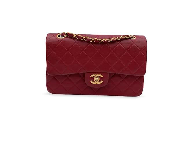 Timeless Chanel Vintage vermelho acolchoado atemporal clássico pequeno 2.55 Bolsa 23 cm Couro  ref.885495