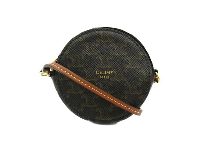 Céline Triomphe Round Purse Black Cloth  ref.885515