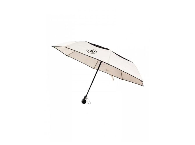 Guarda-chuva com logotipo da Chanel Preto Bege Nylon  ref.885607
