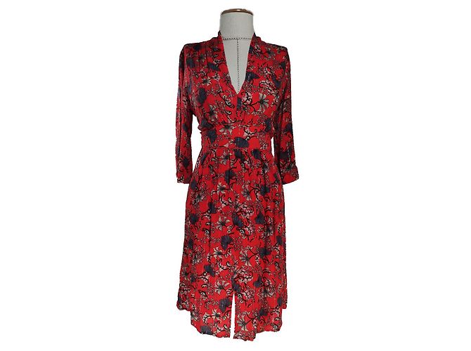 Ba&Sh Rotes Blumenkleid aus Viscose Mehrfarben