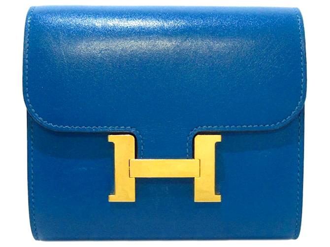Hermès Cartera compacta Hermes Constance azul Cuero Becerro  ref.886022