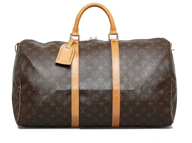 Louis Vuitton Brown Monogram Keepall 50 Leather Cloth  ref.886064