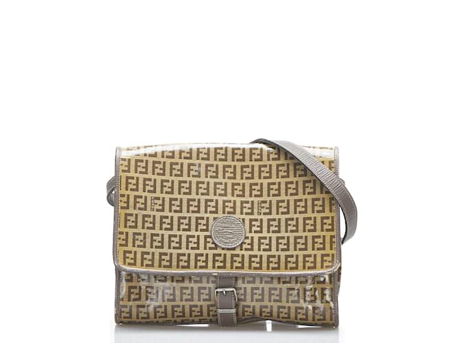 Fendi Sac bandoulière en toile zucchino Marron  ref.886079