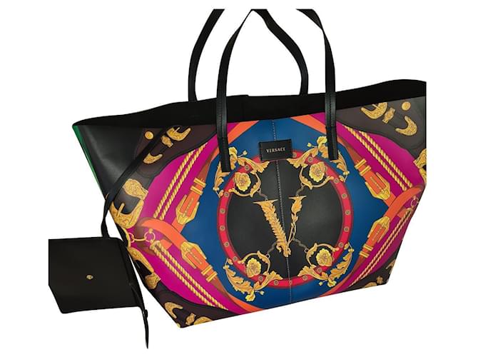 VERSACE Heritage printed leather tote bag - The bag is new Black Multiple colors  ref.886130