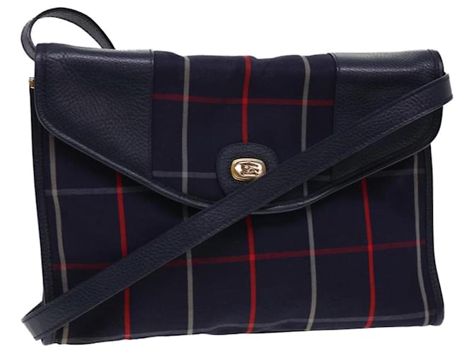 Autre Marque Burberrys Nova Bolsa de ombro xadrez azul marinho autêntica yk6364 Lona  ref.886214