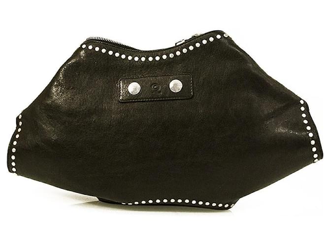 ALEXANDER MCQUEEN 'De Manta' medium size clutch black leather bag silver studs  ref.886528