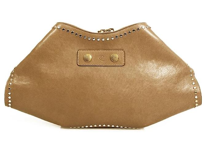 ALEXANDER MCQUEEN 'De Manta' medium size clutch light brown leather bag silver studs Beige  ref.886530