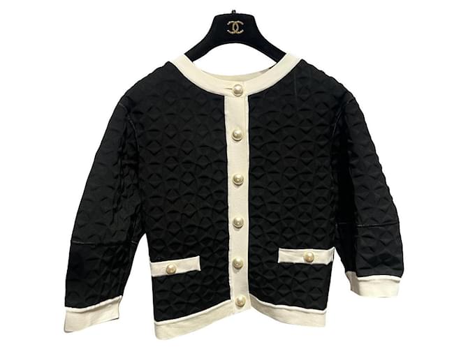 Chanel Jackets Black White Viscose  ref.886568