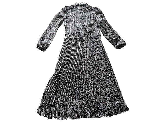 Bash Faltenrockkleid Schwarz Weiß Rot Silber Metallic Mehrfarben