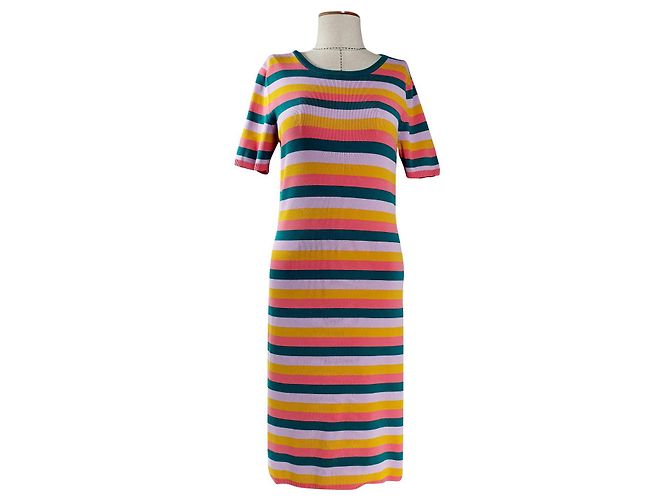 Vestido de rayas M Missoni algodón viscosa blanco azul naranja Multicolor