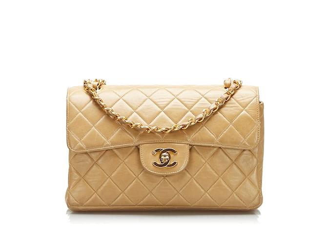 Chanel Piccola borsa classica con patta singola Beige Pelle Vitello simile a un vitello  ref.886822