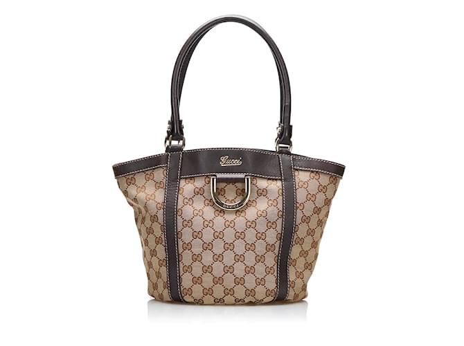 Gucci GG Canvas Abbey D-Ring Tote Bag 211982 Brown Cloth  ref.886835