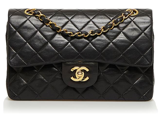 Chanel Black Small Classic Lambskin Double Flap Leather  ref.887173