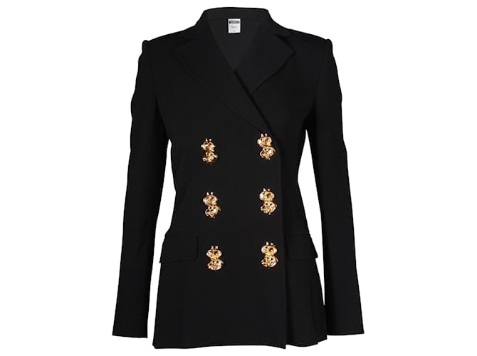 Moschino Couture Dollar Sign Double-Breasted Blazer in Black Viscose Cellulose fibre  ref.887223