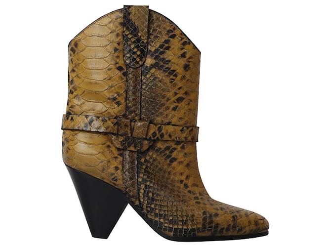 Isabel Marant Deane Snake-Effect Cowboy Boots in Yellow Cowhide Leather Camel  ref.887232