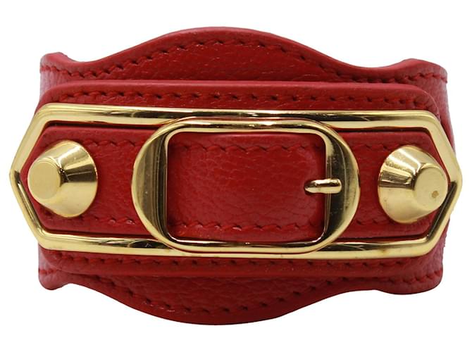 Balenciaga Gold Tone Studded Giant Arena Bracelet in Red Leather  ref.887238
