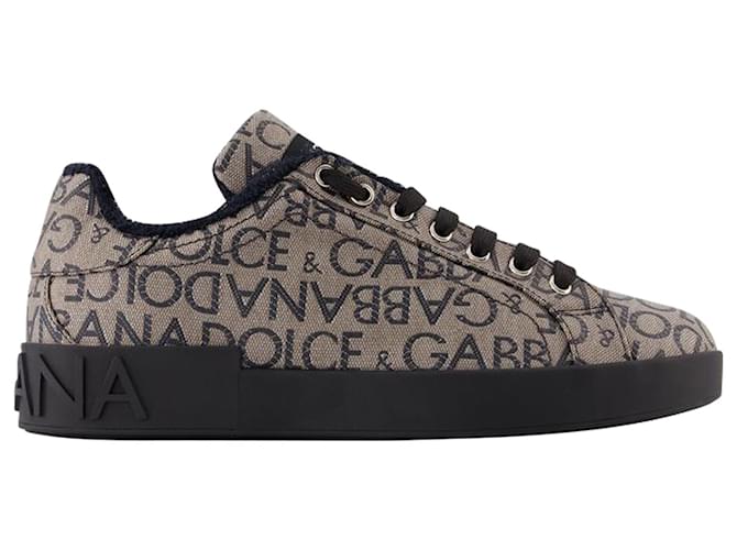 Bassa Sneakers – Dolce & Gabbana – Braun/Blau – Jacquard Mehrfarben Leinwand  ref.887242