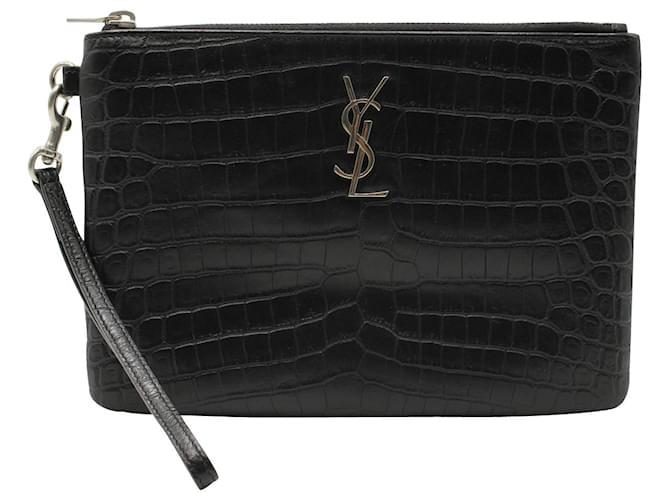 Saint Laurent Monogram Zip Pouch in Black Croc-Embossed Leather ref.887256  - Joli Closet