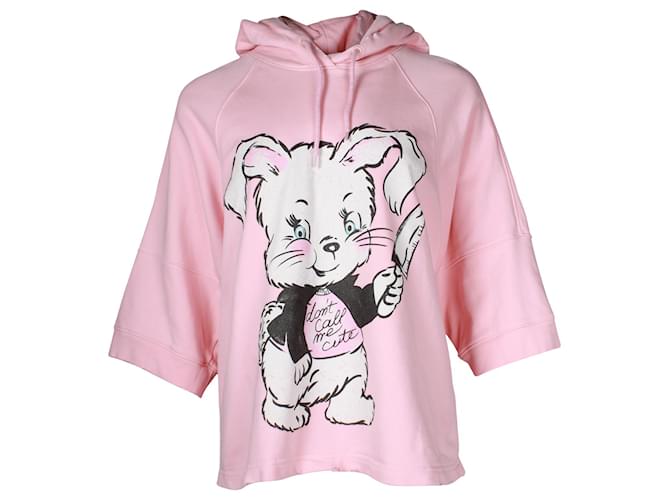 Moschino Couture Rabbit Graphic Felpa con cappuccio in cotone rosa  ref.887257