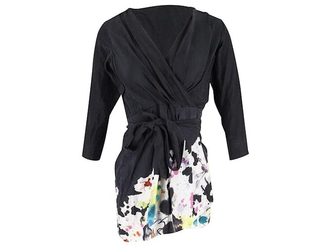 Diane Von Furstenberg Sashina Wrap-Over Style Mini Dress in Black Print Silk  ref.887276