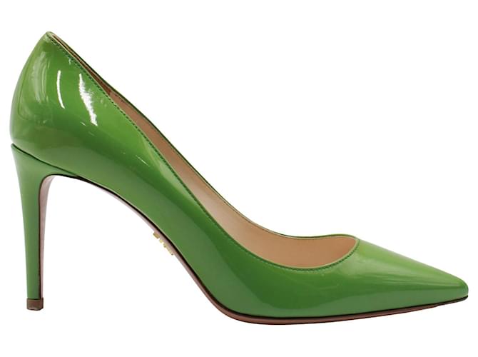 Prada Vernice Stiletto Pumps in Green Patent Leather  ref.887281