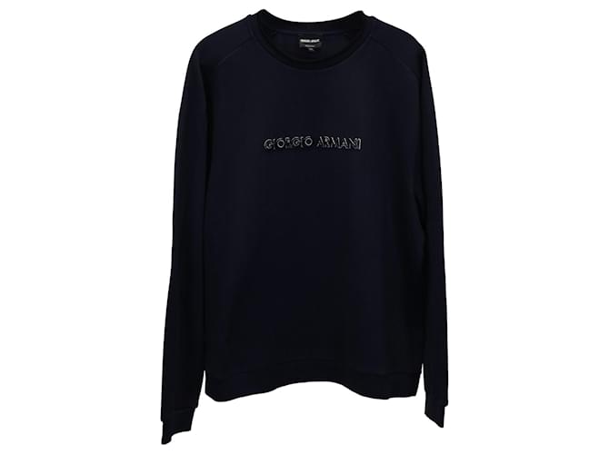 Giorgio Armani Logo-Sweatshirt aus marineblauer Baumwolle  ref.887286