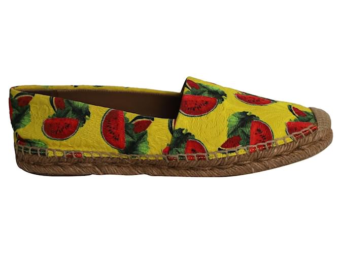 Dolce & Gabbana Watermelon Print Espadrilles in Yellow/red canvas Multiple colors Cloth  ref.887309