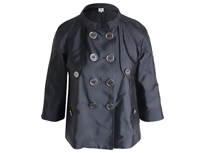 Burberry Double-Breasted Jacket in Black Silk  ref.887315