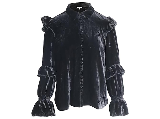 Frame Denim Viktorianische Bluse mit Rüschen aus schwarzem Samt  ref.887320