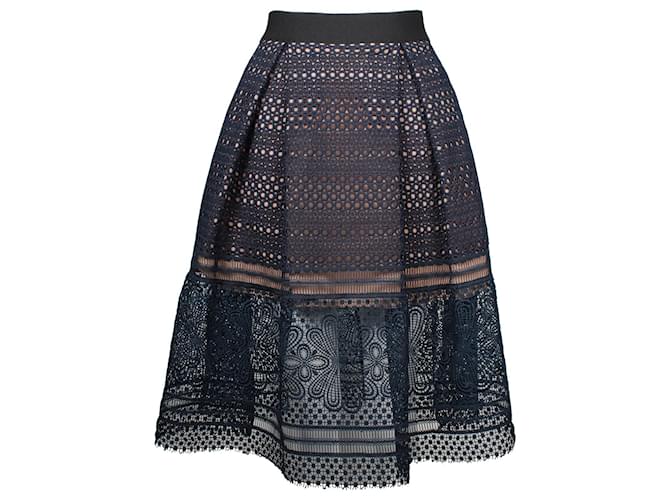 Self portrait Self-Portrait Pleated Sofia Skirt in Navy Blue Polyester Guipure Lace   ref.887338