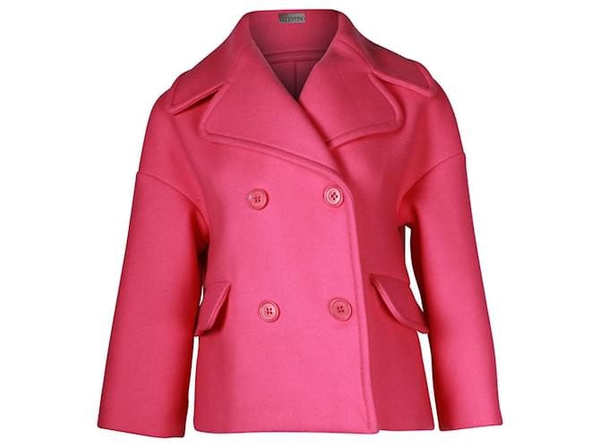 Red Valentino Drop Shoulder Double-Breasted Jacket in Pink Wool  ref.887344