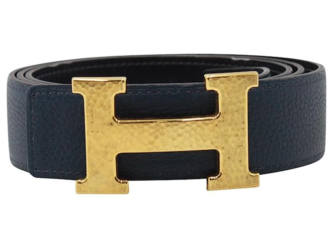 Hermès Hermes Wendegürtel aus blauem und schwarzem Leder  ref.887347