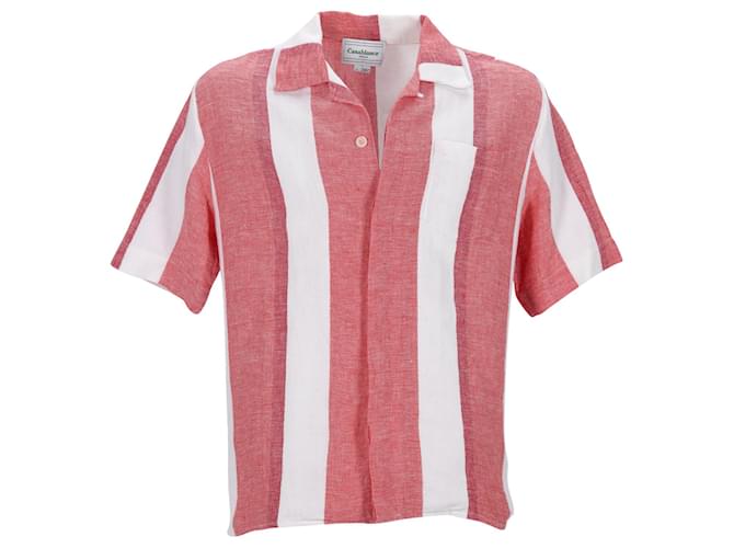 Gestreiftes Casablanca Button-Down-Hemd aus rot bedrucktem Leinen  ref.887354