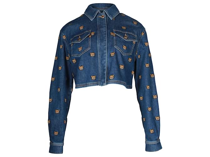 Moschino Jaqueta jeans bordada ursinho de algodão azul  ref.887363