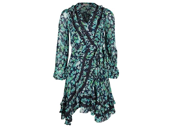 Zimmermann Floral Wrap Dress in Blue Green Viscose  Cellulose fibre  ref.887387