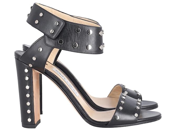 Jimmy Choo Veto 100 Sandals With Silver Studs in Black Leather ref
